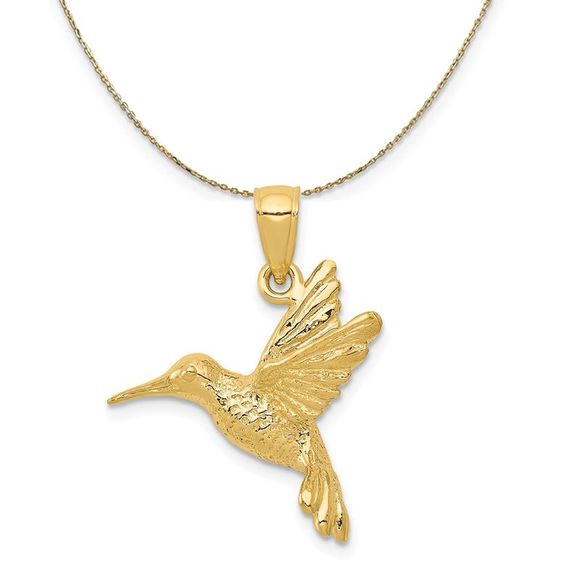 14k Yellow Gold 2D Polished Hummingbird Necklace - 20 Inch